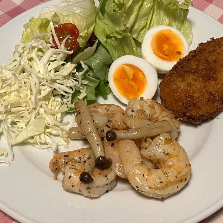 うちのおかず エビとしめじのイタリアン炒め